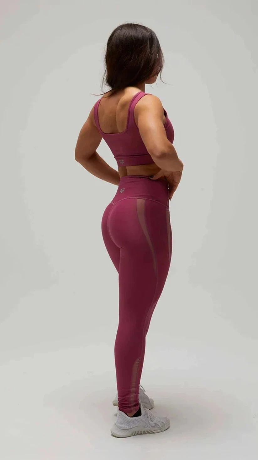 Leggings prugna Flexivel effetto push-up con inserti in rete, vista posteriore a figura intera
