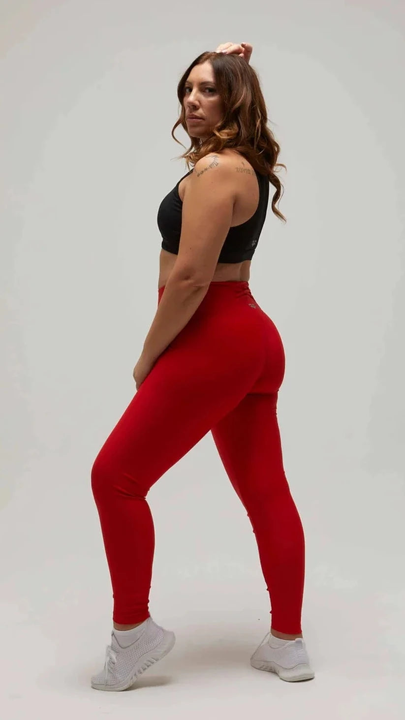 Leggings rossi Flexivel a vita alta effetto push-up, vista laterale a figura intera