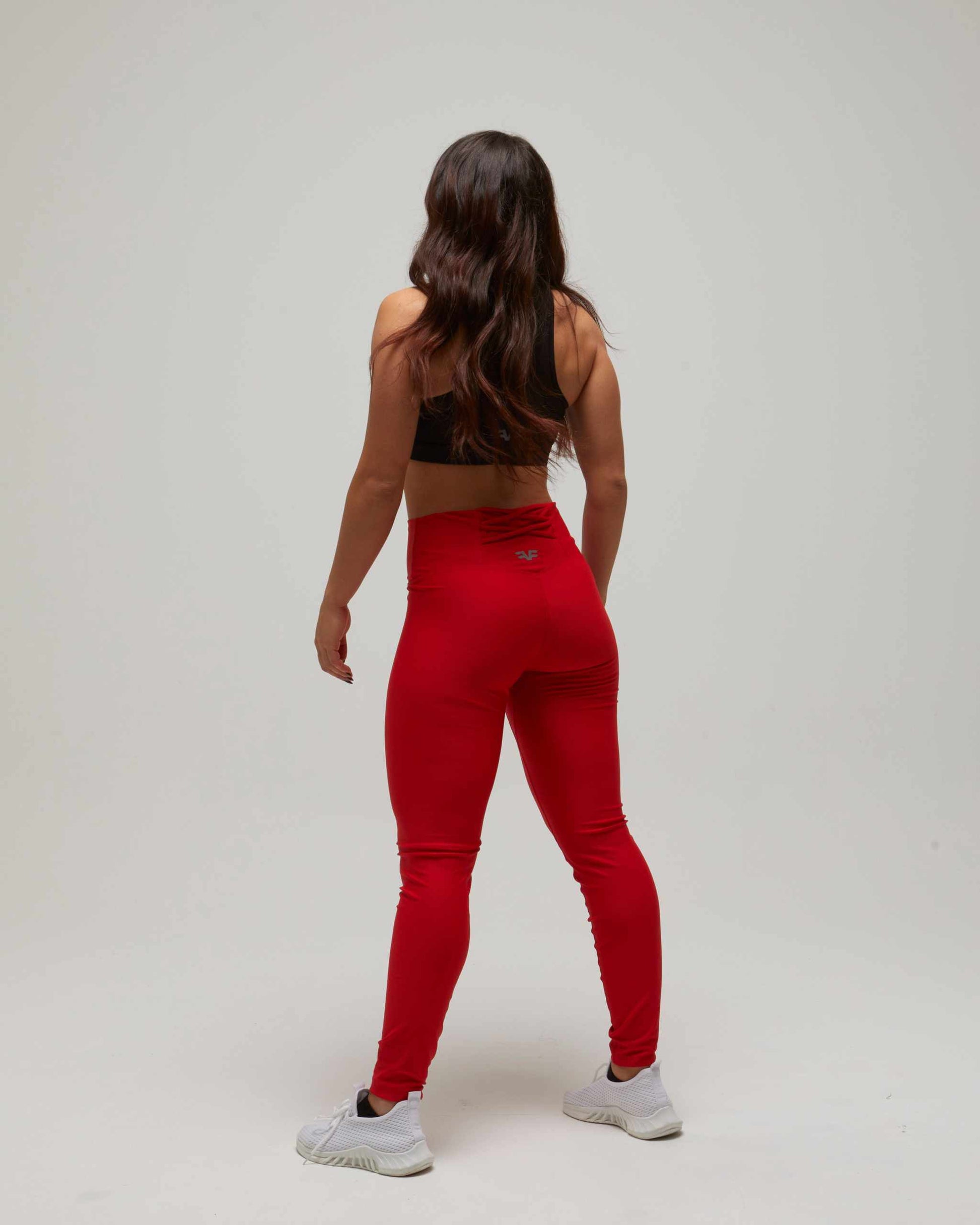 leggings da palestra rossi push up con vita alta e design a v