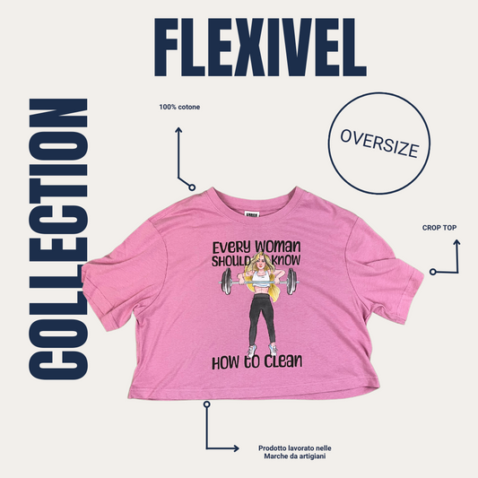 Crop top palestra Flexivel oversize rosa con grafica divertente e cotone 100%