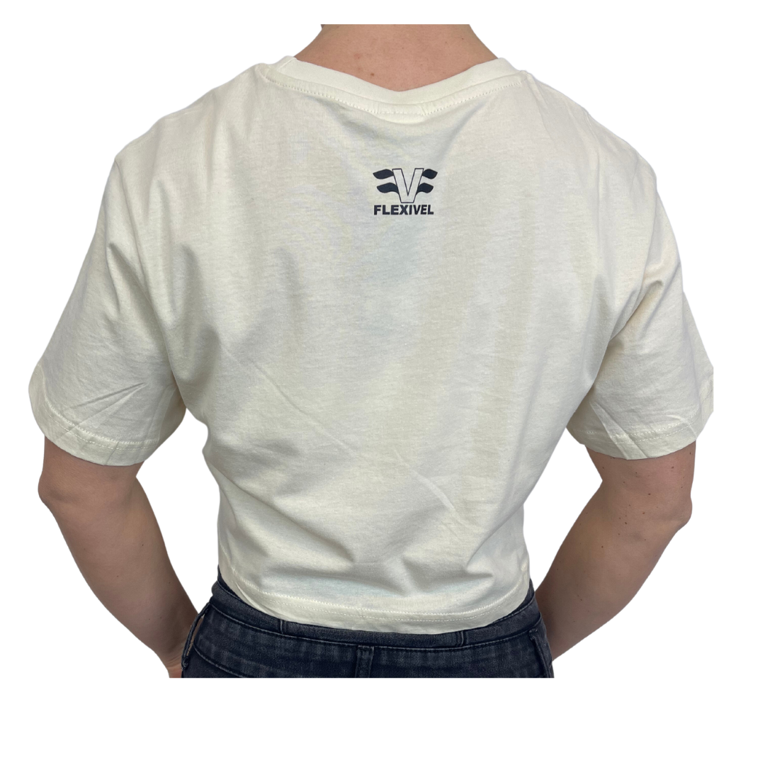 Crop top Flexivel oversize bianco con logo sulla schiena per palestra