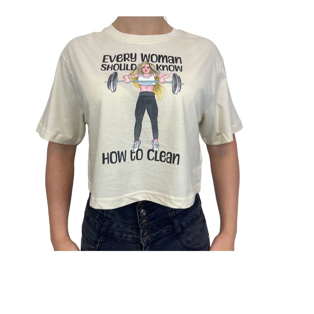 Crop top palestra oversize con grafica divertente e scritta motivazionale
